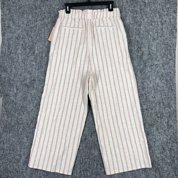 COPPER KEY PANTS WOMENS LARGE NATURAL STRIPED‎ BELTED WIDE-LEG CROPPED TROUSER - Picture 2 of 12